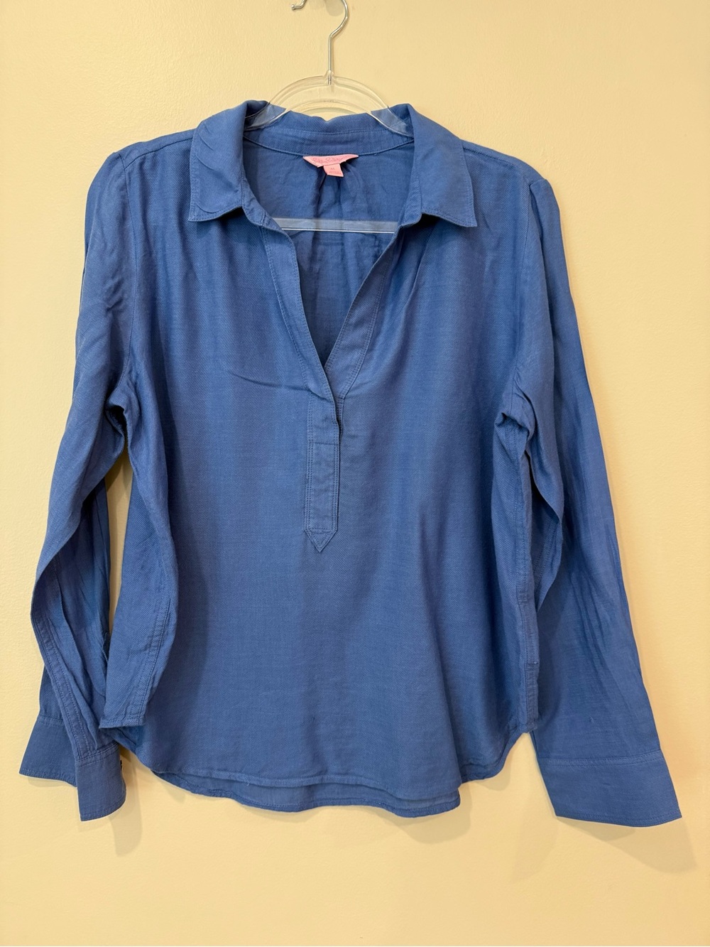 Lilly Pulitzer Blue Long Sleeve Popover Blouse Rayon Cotton Shirt Size M